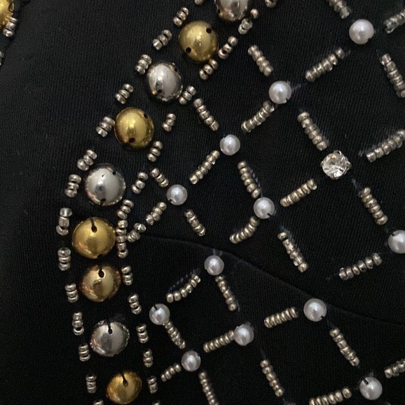 Elegant evening black dress scoop neck floor length sleeveless sequined, size 6 - Picture 10 of 11